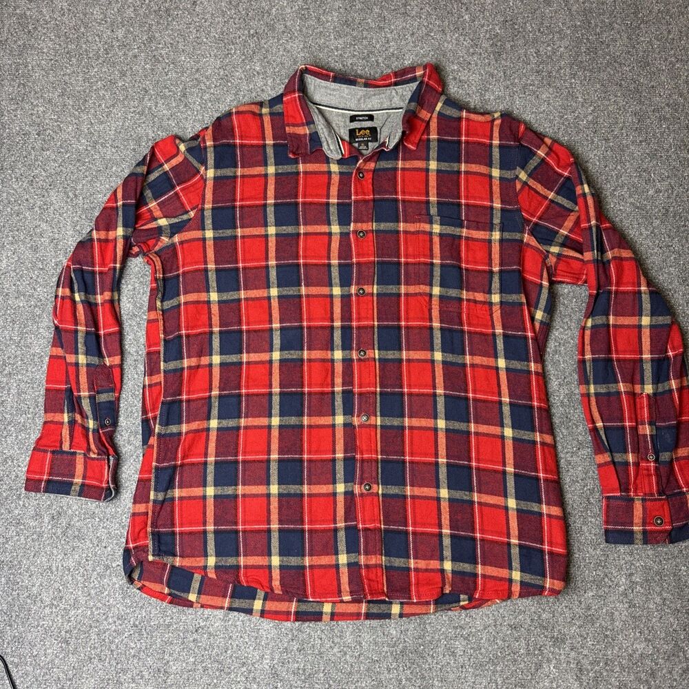 Lee Flannel Shirt Regular Fit Heavy Mens XL Red Blue Long Sleeve Button Cotton